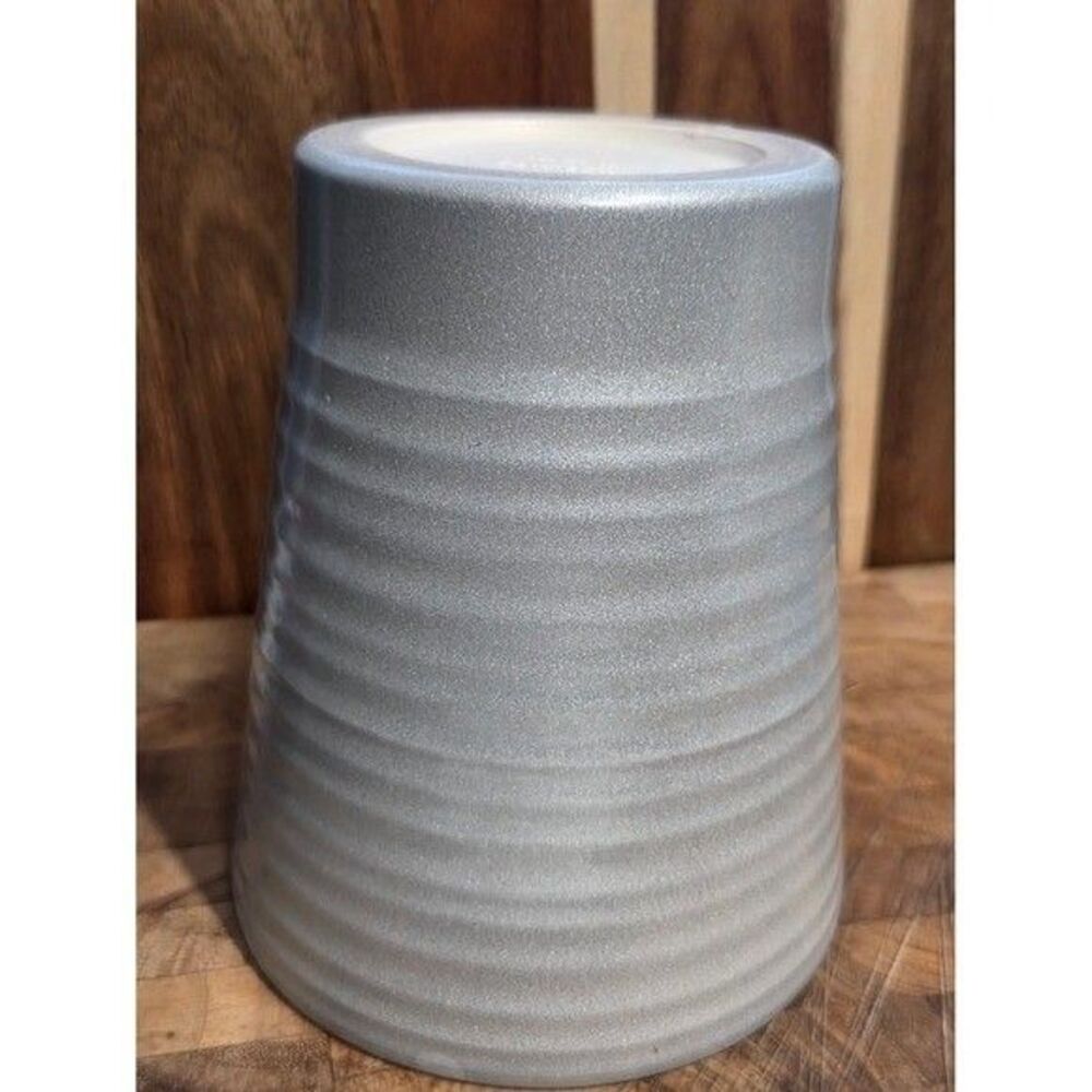Made in Germany Ribbed Ceramic Planter Pot Metallic Silver Textured Vase